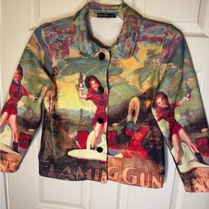 Mechant Flaming Gun Multicolor Graphic Blazer S